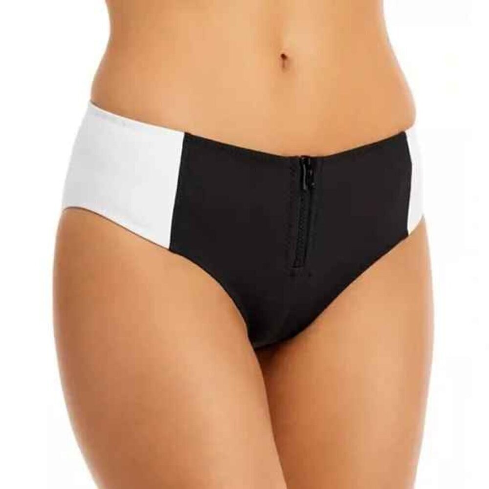 New Gigi C Bianca Color Block Bikini Bottom Size Large Black White Neoprene